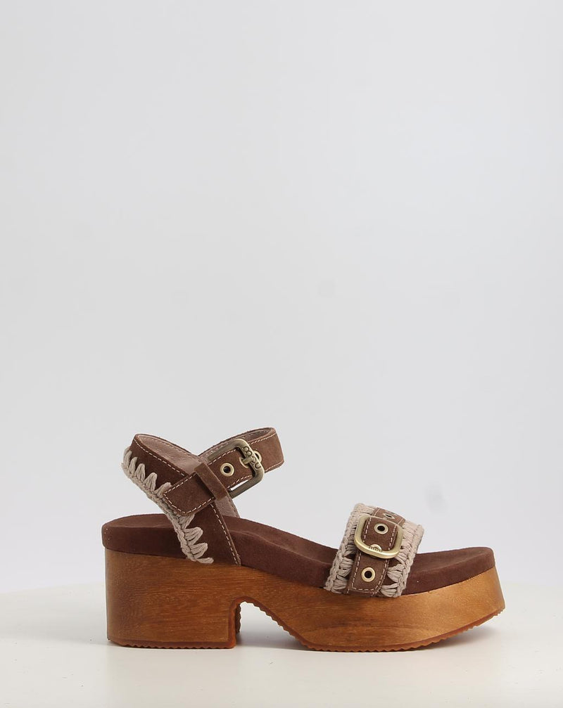 Sandales MOU HIGH HEEL WOOD CLOG BUCKLE marron