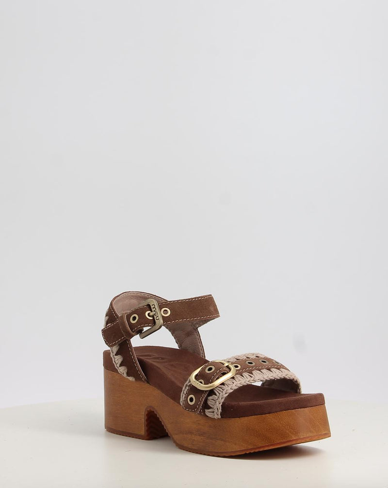 Sandales MOU HIGH HEEL WOOD CLOG BUCKLE marron