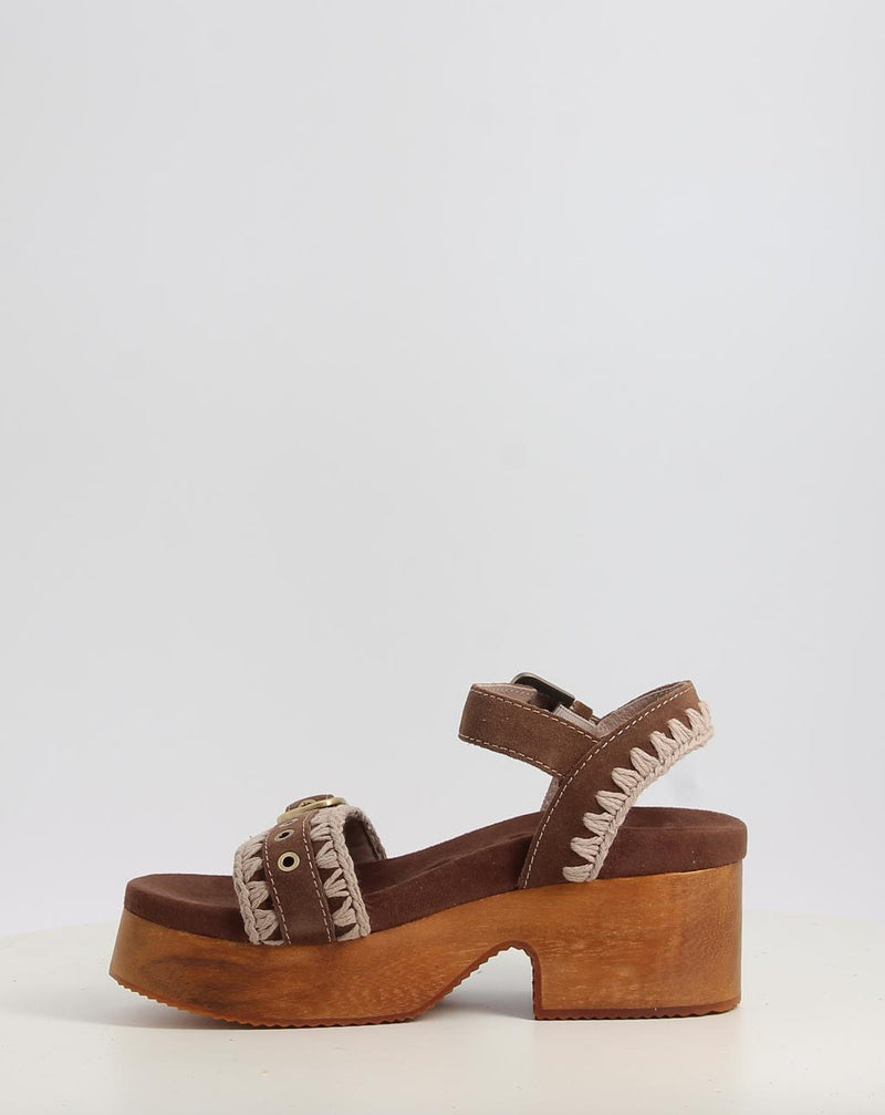Sandales MOU HIGH HEEL WOOD CLOG BUCKLE marron