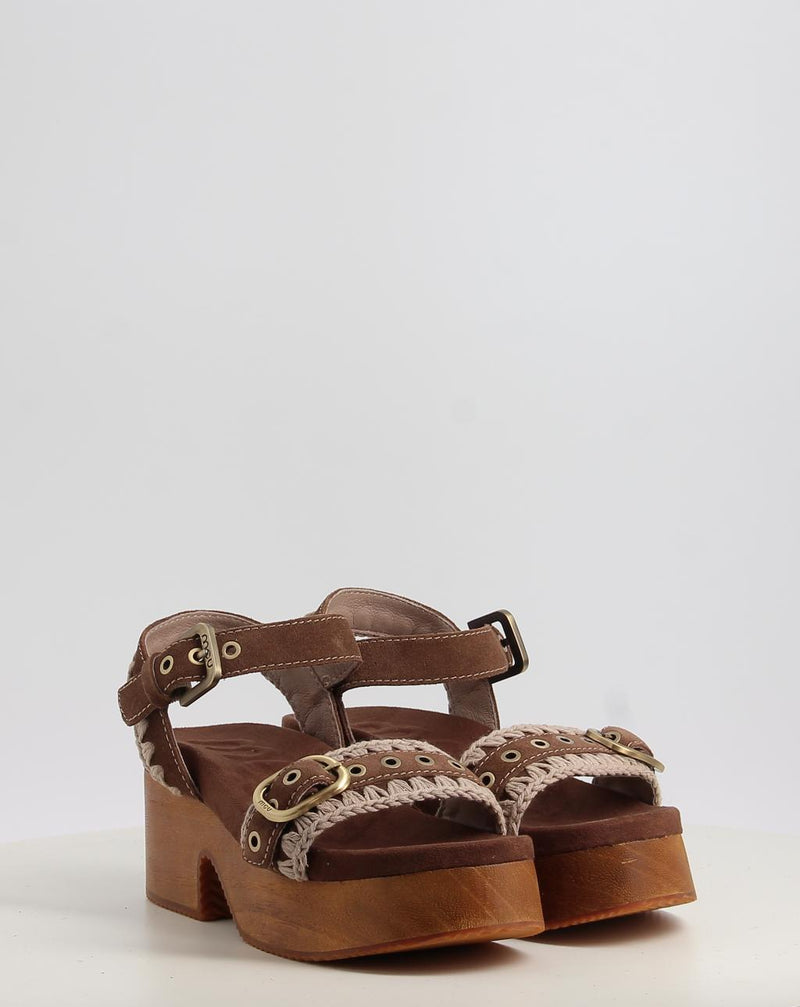 Sandales MOU HIGH HEEL WOOD CLOG BUCKLE marron