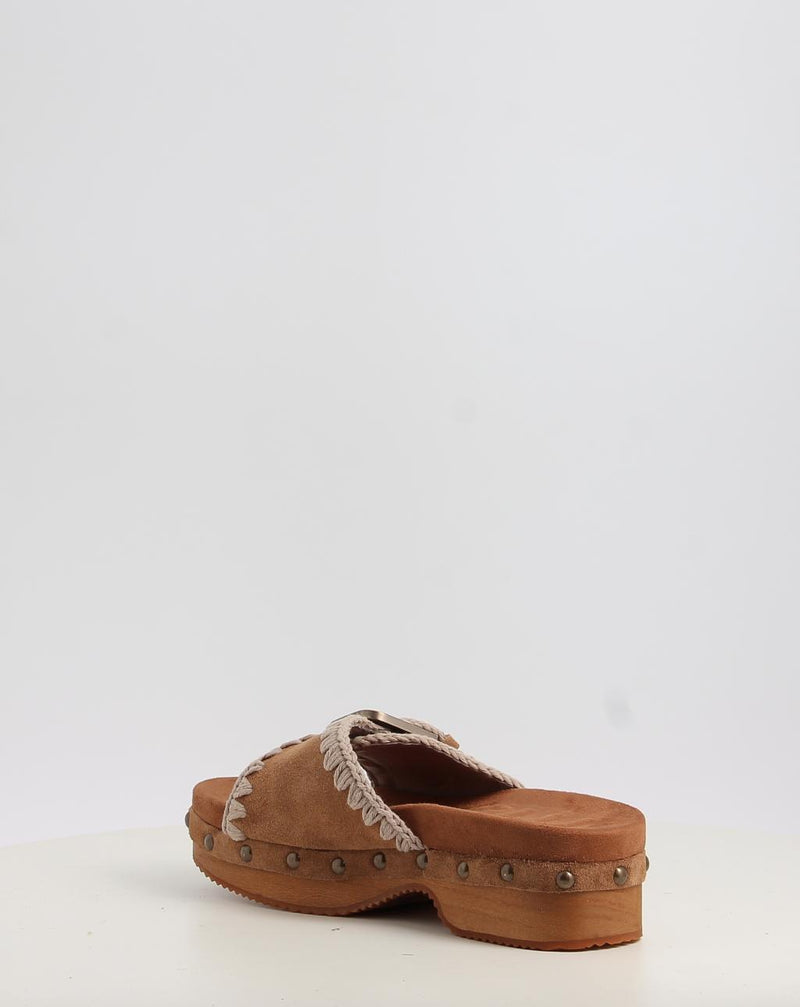 Sandales MOU LOW HEEL WOOD CLOG WITH BUCKLE cuir