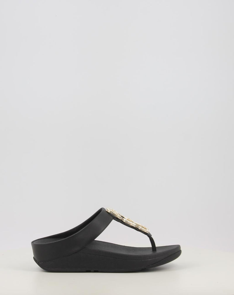 Sandales FITFLOP FINO CRYSTAL-CHAIN LEATHER TOE-POST SANDALS noir